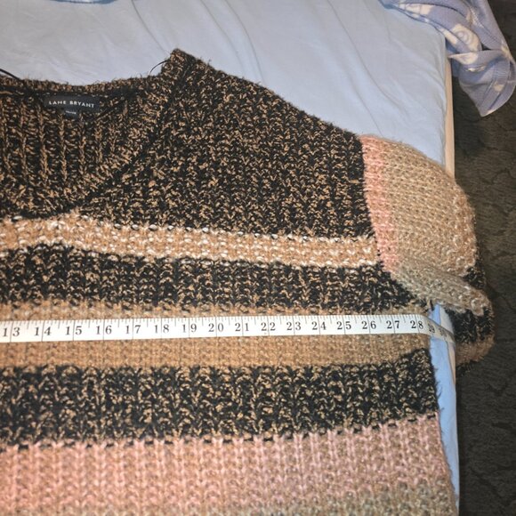 Lane Bryant Brand - Multi Colored, Striped Woven V-neck Long Sleeved Sweater - Picture 5 of 9